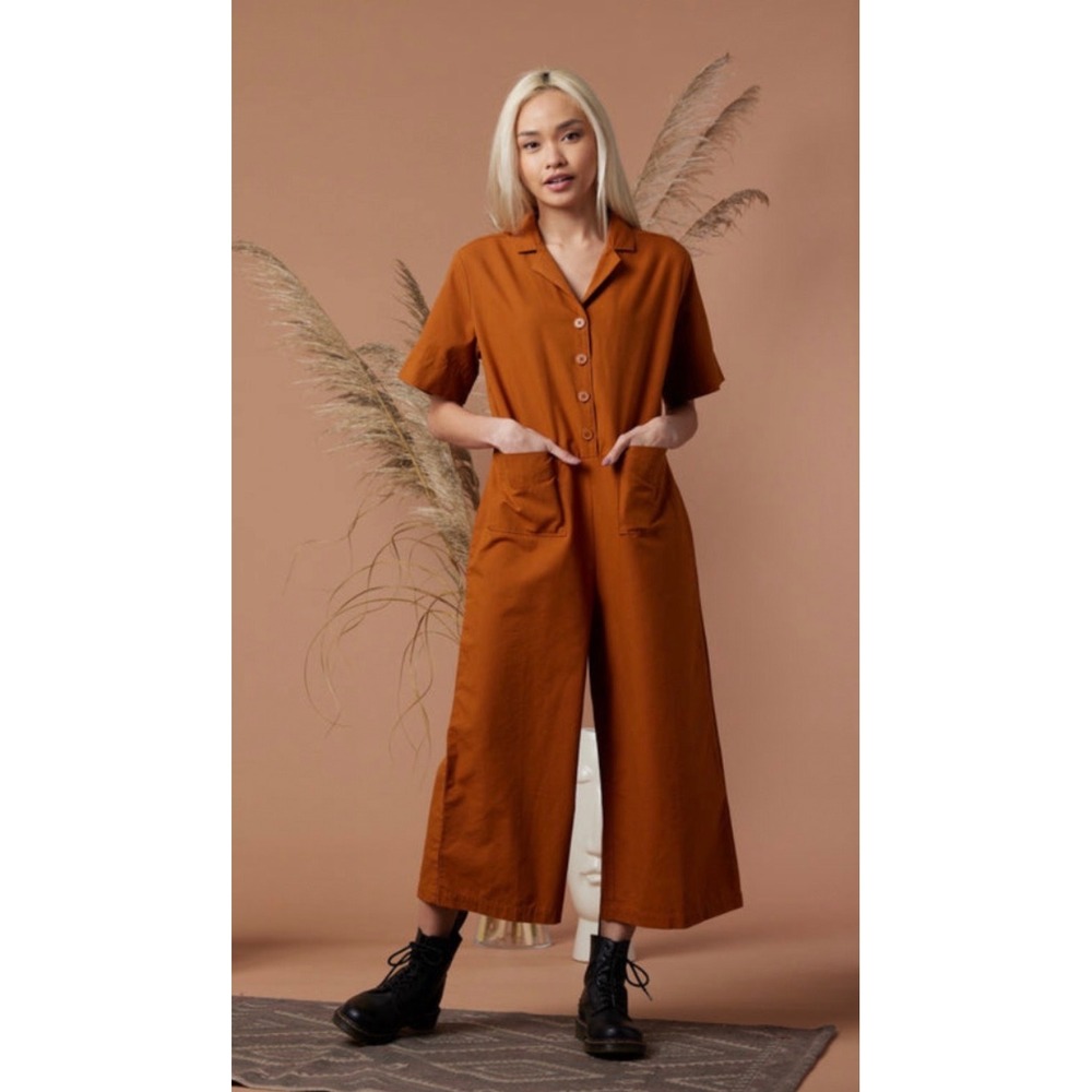 Known Supply Libra Jumpsuit Organic Twill Women Size L Utility Boiler Suit Camel